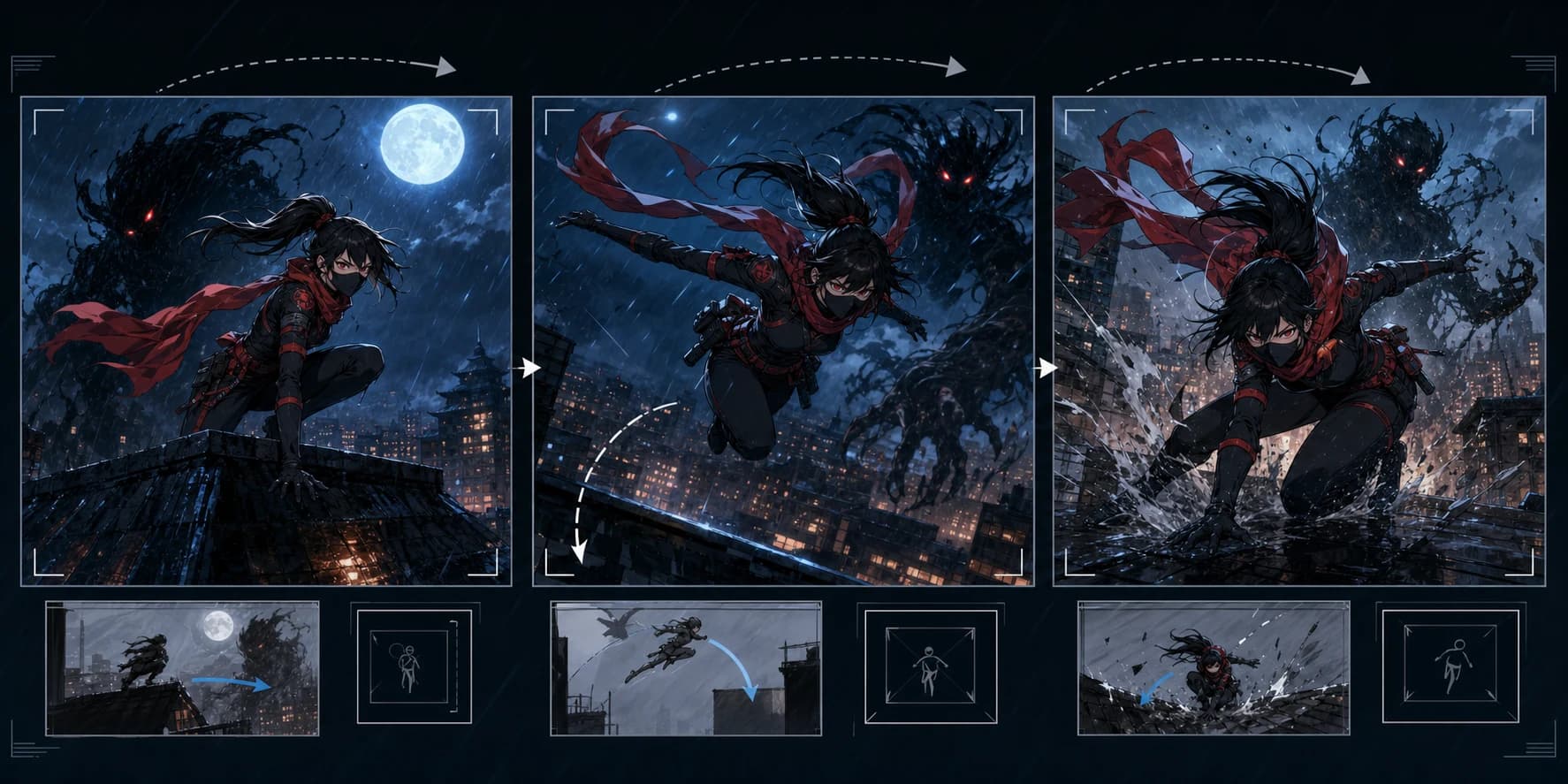 Product marketing storyboard and animation keyframe project created with LlamaGen