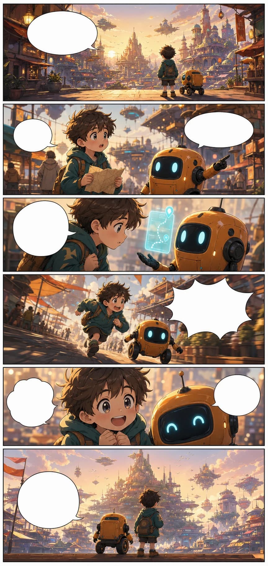 Vertical webtoon episode showing a LlamaGen educational comic workflow