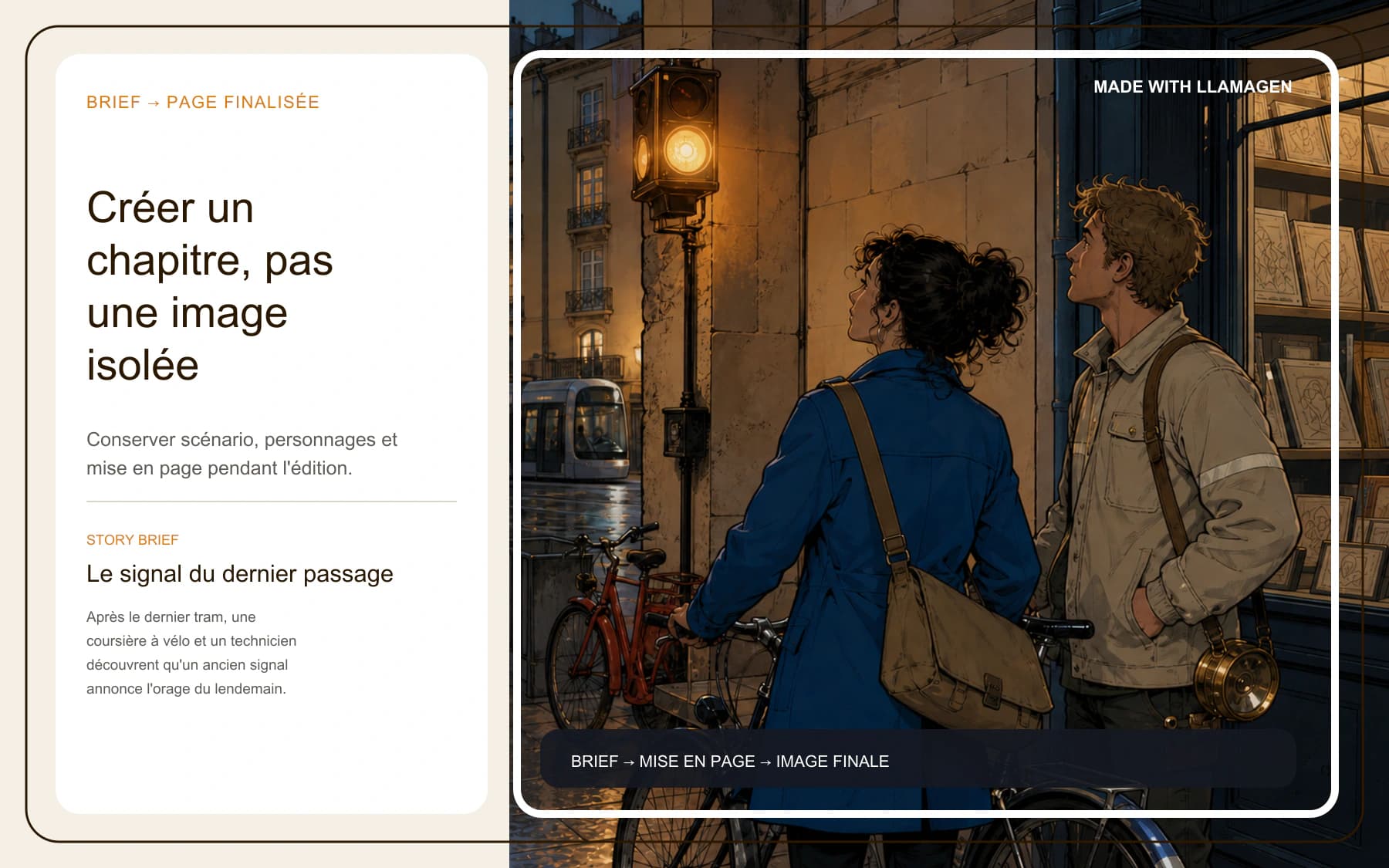 Affiche française du processus Manga Maker montrant brief, mise en page et illustration finale à Lyon