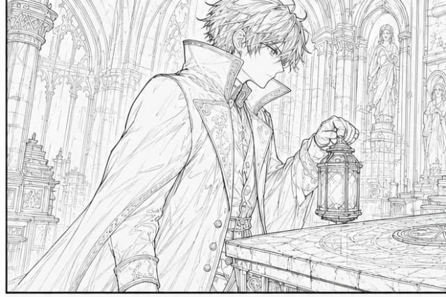 AI renklendirme öncesi lineart manga karakteri - fener sahnesi