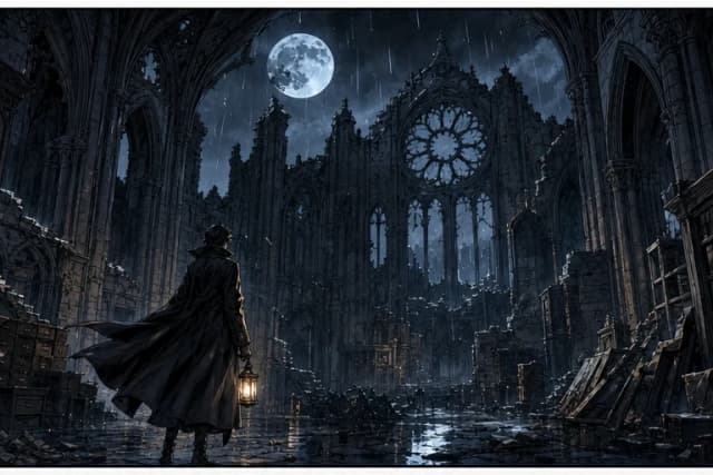 AI renklendirme sonrası renkli manga paneli - gotik arşiv sahnesi