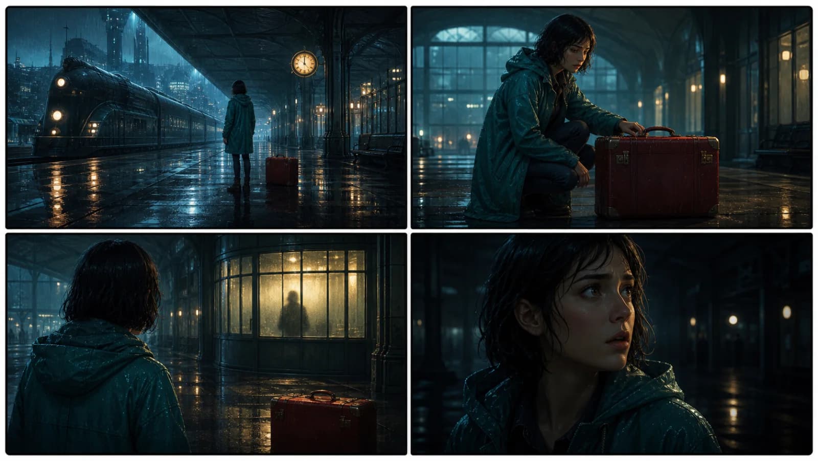 Four-shot final storyboard for The Last Train Signal
