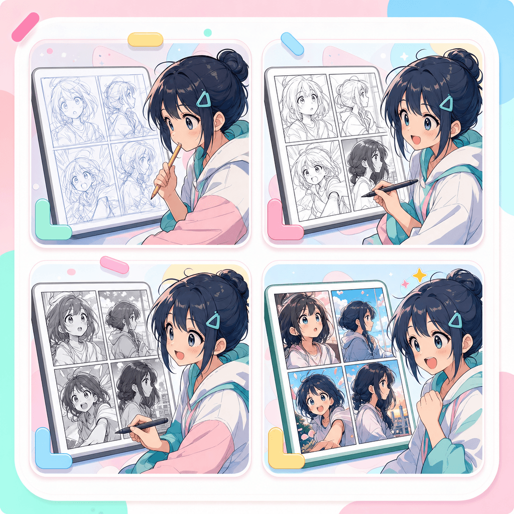 AI ile yapılmış storyboard çizgi roman örneği