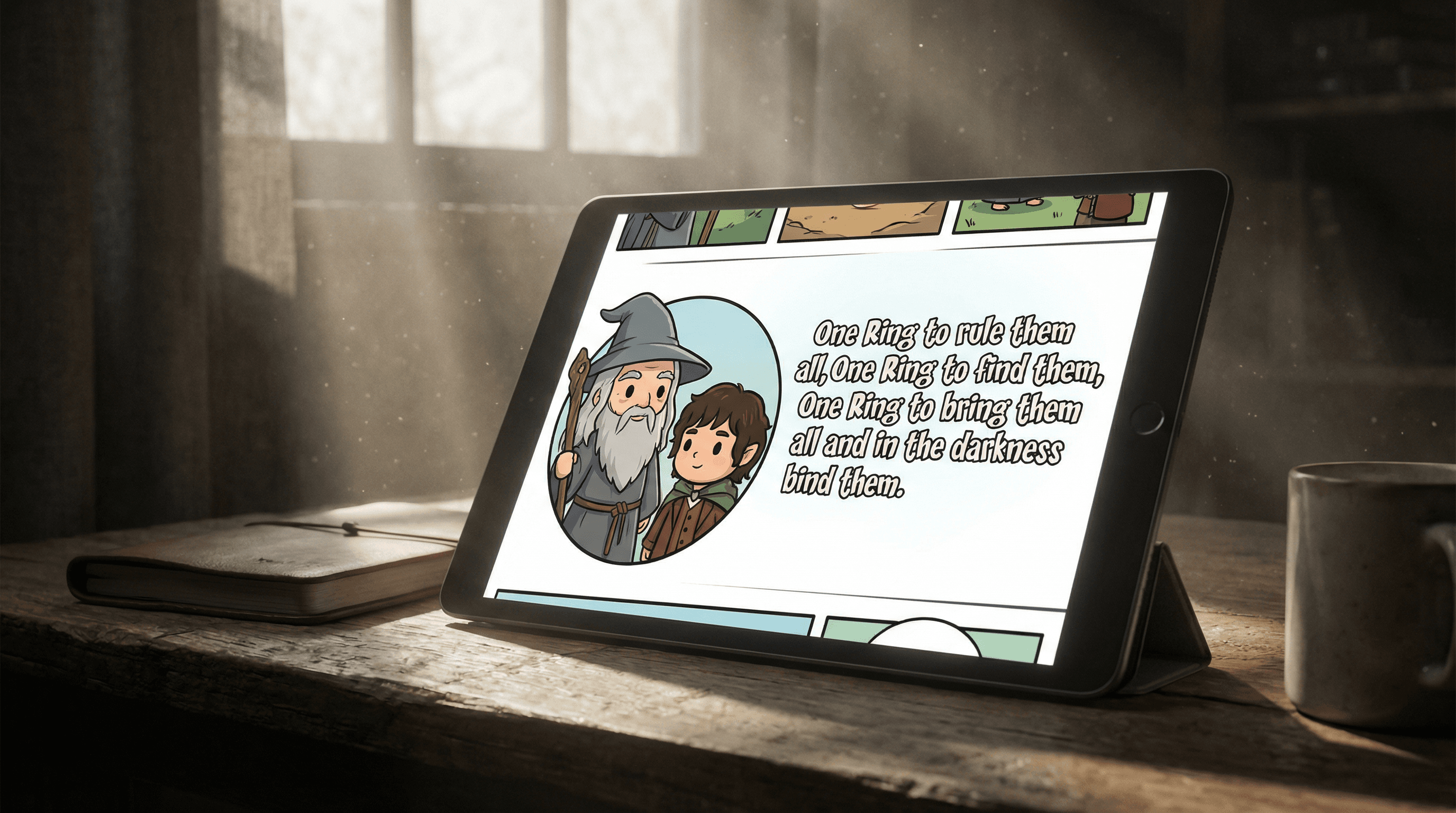 Cel-Shaded Comic Strip Prompt for LOTR Poem