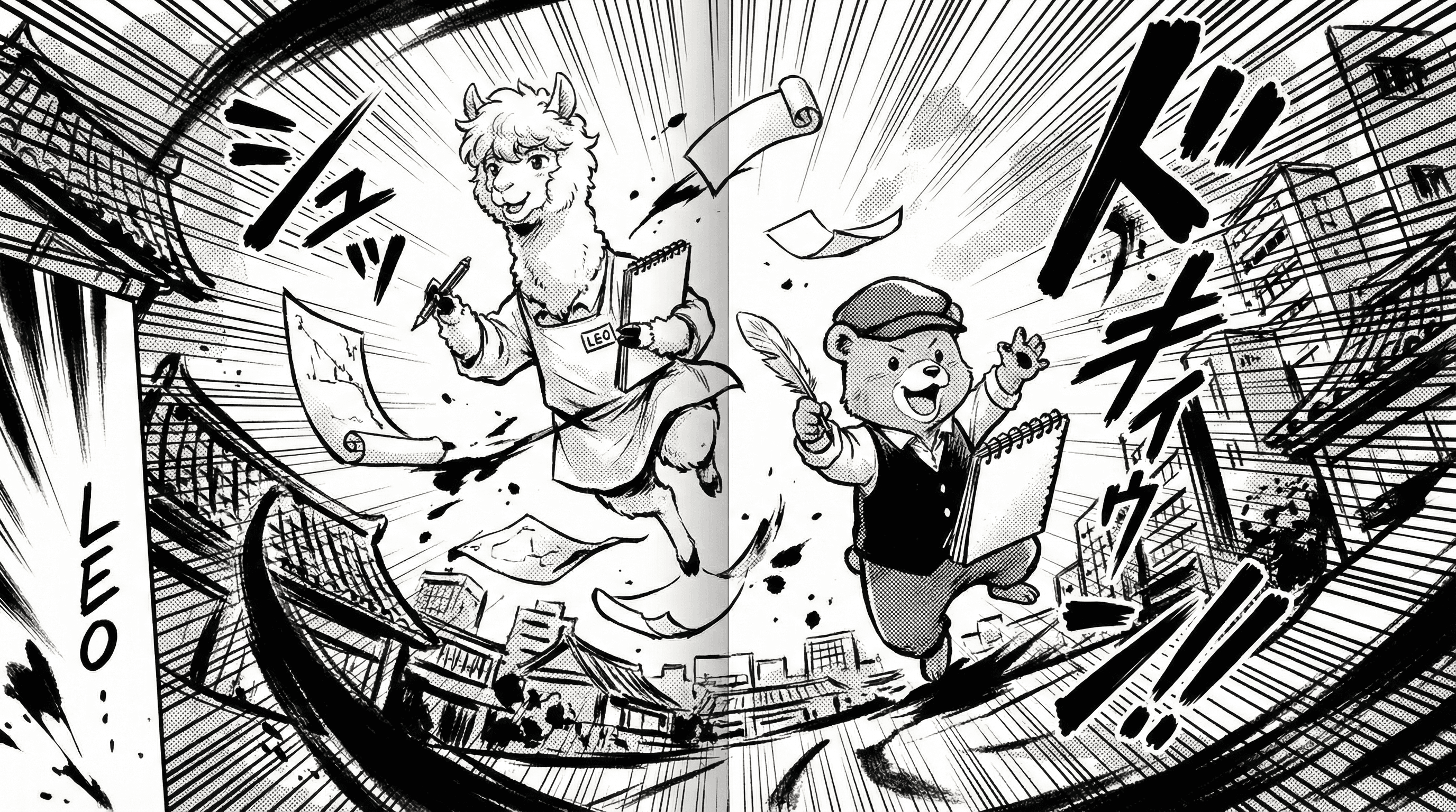 Manga IP Storyboard: Leo & Max Layout 16 (Japanese Manga · Black & White)