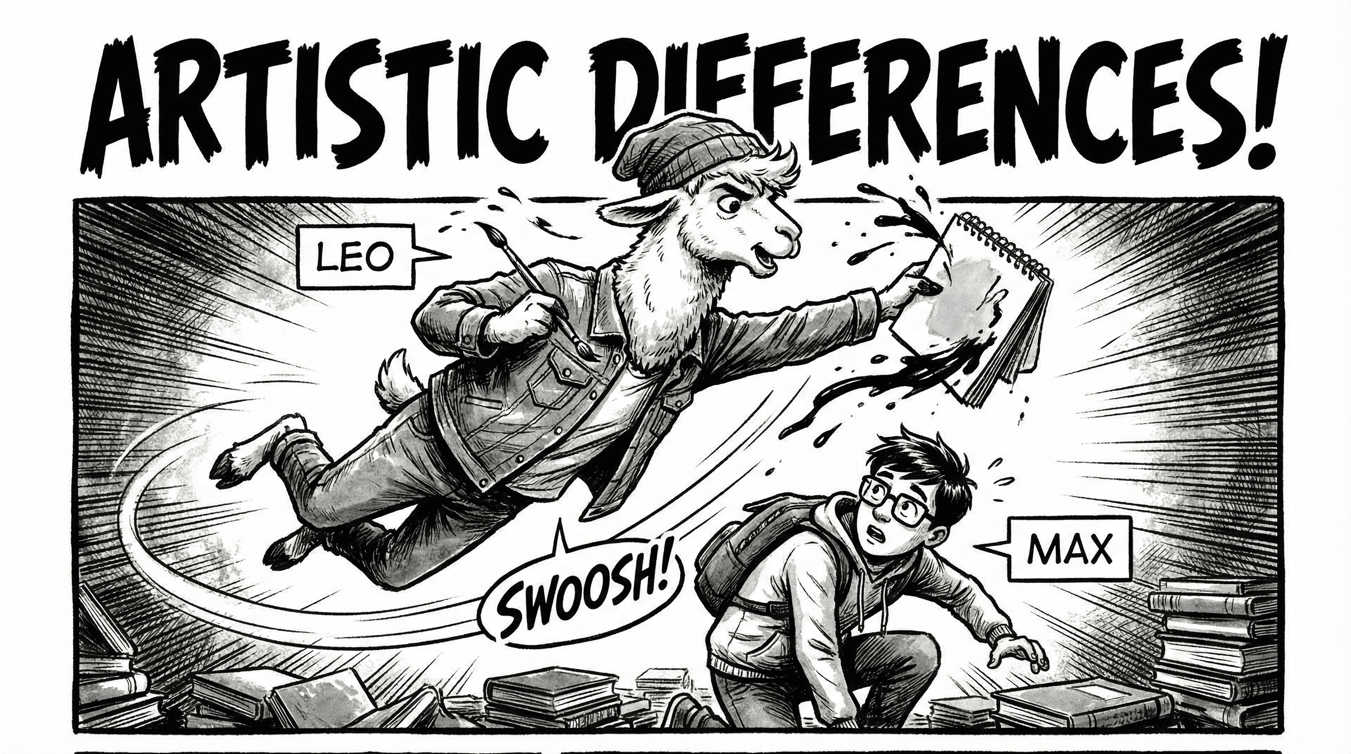 Manga IP Storyboard: Leo & Max Layout 310 (American Comic · Black & White)