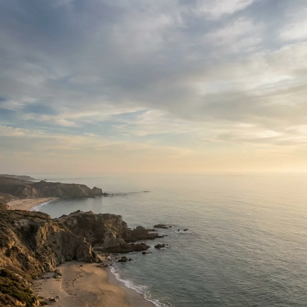 Coastal landscape expanded with more sky, cliffs, and ocean horizon
