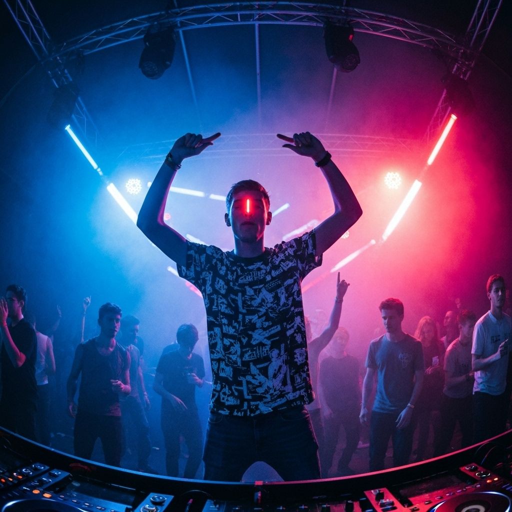 Electronic music neon stage artwork