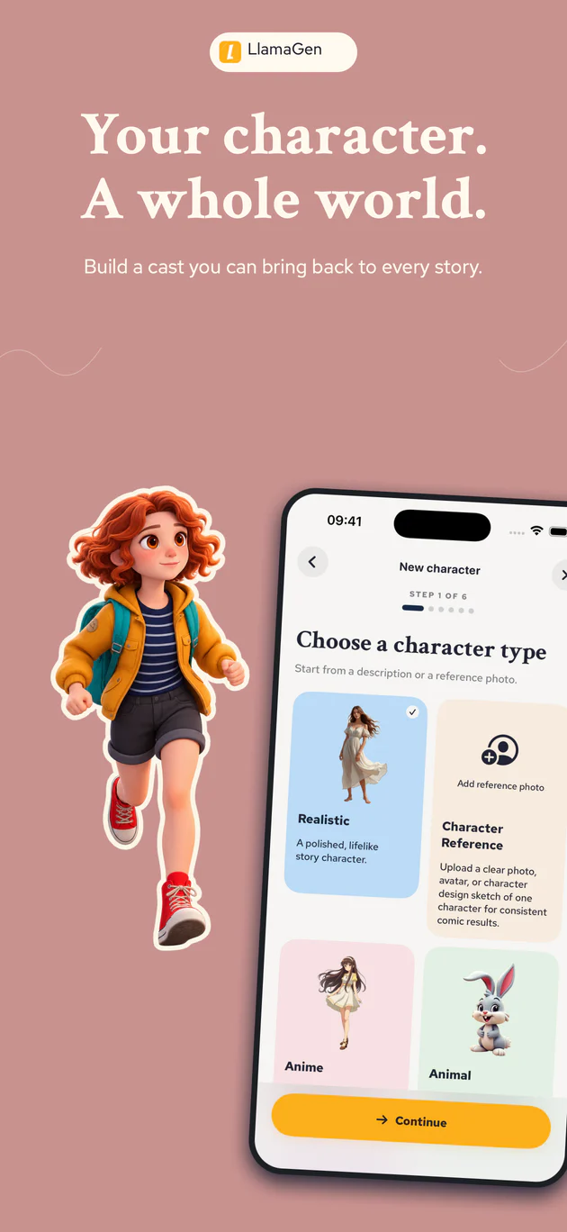 喺 iPhone 版 LlamaGen 創建可重用嘅故事角色